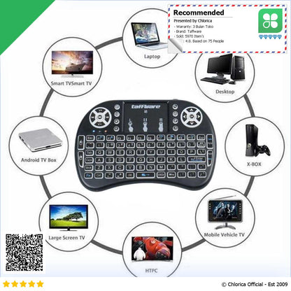 Taffware Air Mouse Wireless Mini Keyboard RGB 2.4GHz Dengan Touch Pad I8