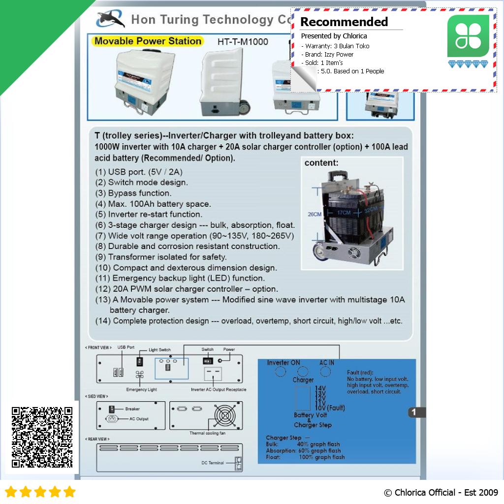 IZZY POWER Trolley Inverter Modified Sine Wave Solar Controller HT T M1000SC 12