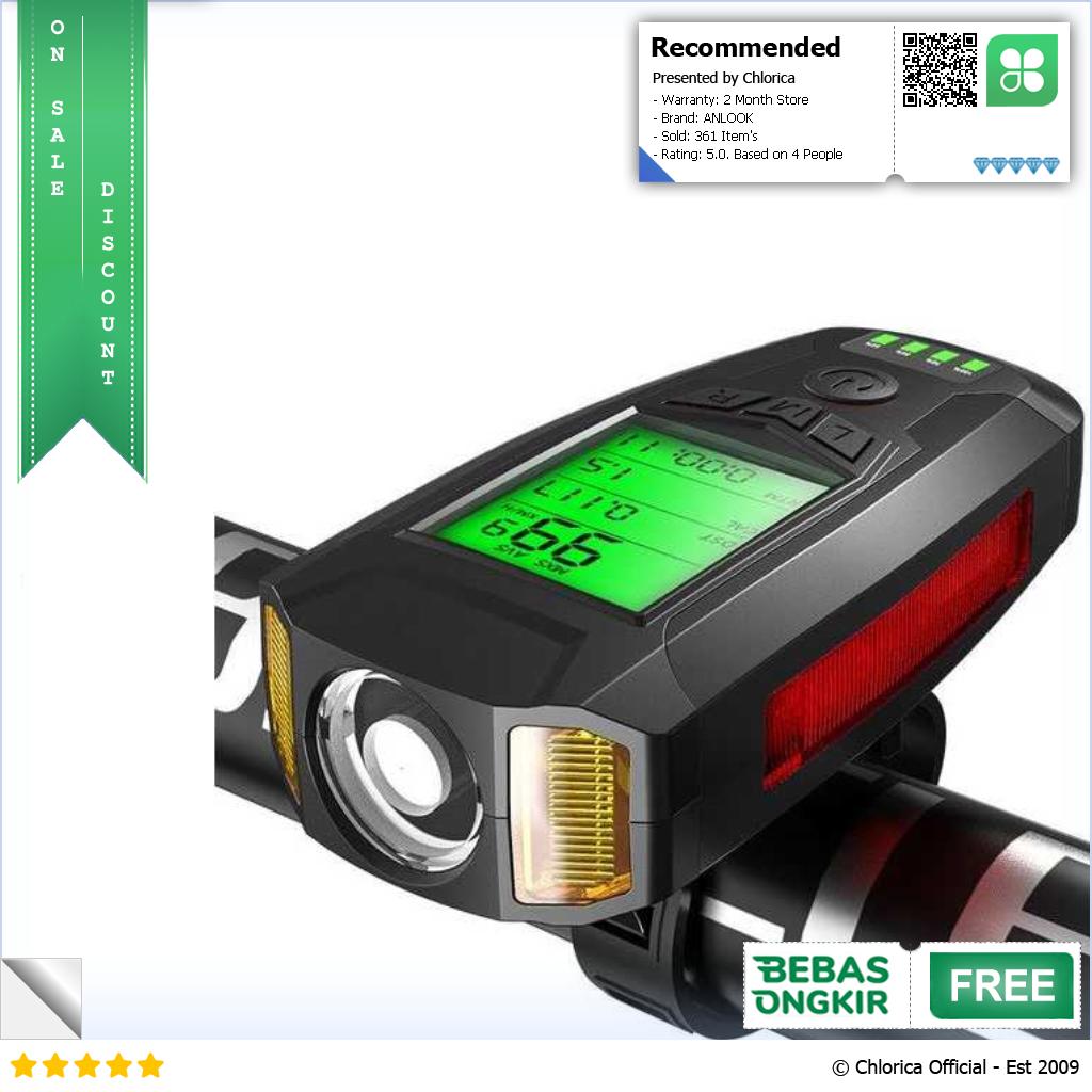 ANLOOK Lampu Depan Sepeda Klakson Speedometer LED XPG COB 300 Lumens AS0808