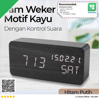 Lovin Jam Weker Alarm Digital Kayu Clock Temperatur Voice Control TX602