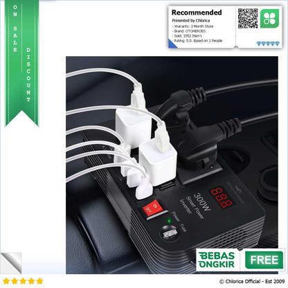 OTOHEROES Car Power Inverter Mobil DC 12V to AC 220V 300W 4 USB Port E8982