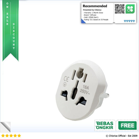 Taffware Loop Universal Travel Adaptor AU US UK to EU Plug 16A N16