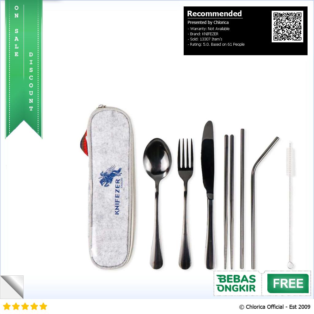 KNIFEZER Set Alat Makan Sendok Garpu Pisau Sumpit Sedotan dengan Pouch EA02300