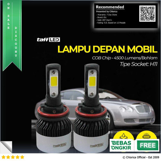 TaffLED Night Eye Lampu Depan Mobil Headlamp LED COB White 2 PCS S2