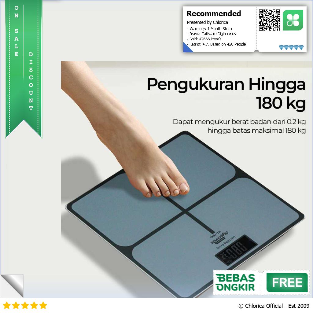 Taffware Digipounds Timbangan Badan Digital Kaca Akurat 180kg BT 986