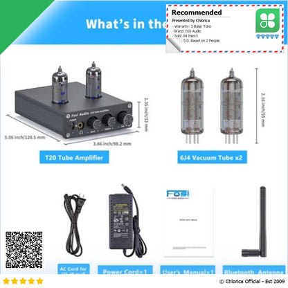 Fosi Audio Amplifier Bluetooth Tube Stereo 2x50W Bluetooth 5.0 T20