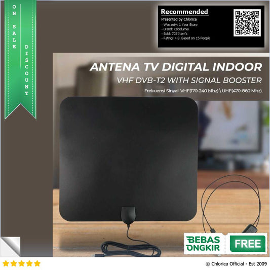 Kebidumei Antena TV Digital Indoor VHF DVB T2 with Signal Booster JY002 1 8