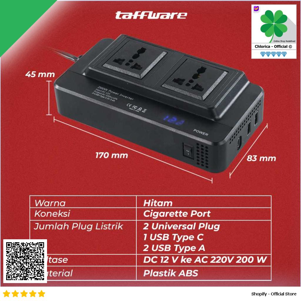 Taffware Car Power Inverter DC 12V to AC 220V 200W 3 USB Port 8300 2