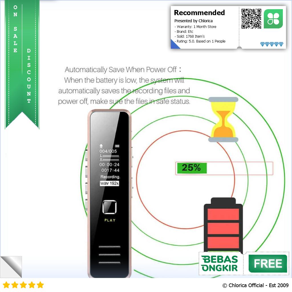 FORNORM Perekam Suara Audio Digital Mini Voice Recorder 32GB VC173