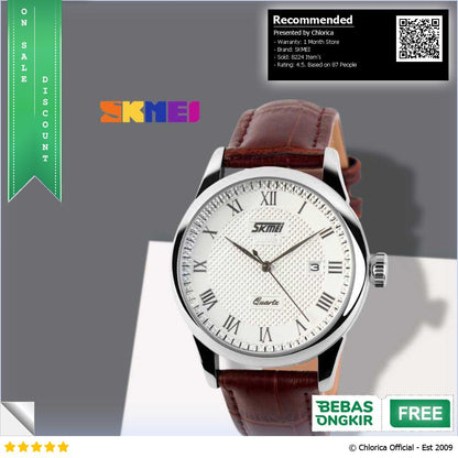 SKMEI Jam Tangan Analog Strap Kulit Anti Air 30M 9058CL