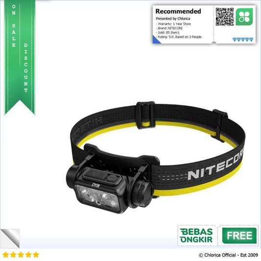 NITECORE Headlamp LED Senter Kepala Lightweight IP68 1400lm 3400mAh NU43