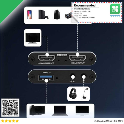 ALLOYSEED HDMI Video Capture Card Adapter Record Box USB3.0 4K HDTV RU900