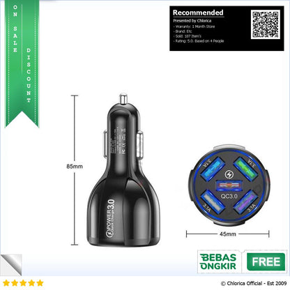 USLION Car Charger Mobil USB 5 Port QC 3.0 15A BK 359