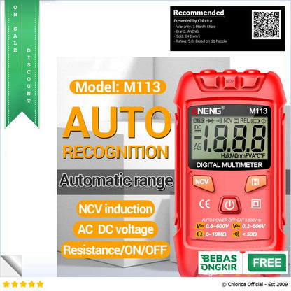 ANENG Digital Multimeter Portable NCV Non Contact 1999 Count 600V M113