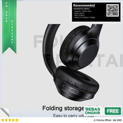 Lenovo Thinkplus Headphone Headset Foldable Bluetooth 5.1 with Mic TH10